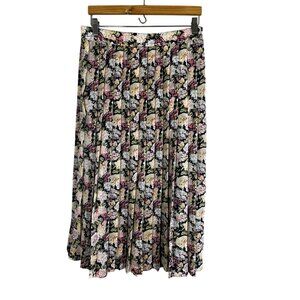 Floral Pleated Maxi Skirt Pink 14 Cottage Boho Indie Folk Preppy Chic Grandma